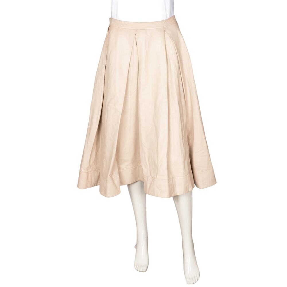 MARNI Beige Pleated Leather Midi Skirt Size M